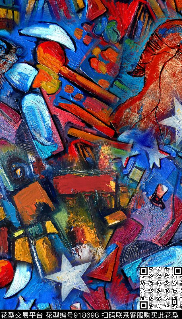 肌理几何油画华亿平台数码印花华亿平台下载（图片编号: 918698） - 瓦栏（Walan）