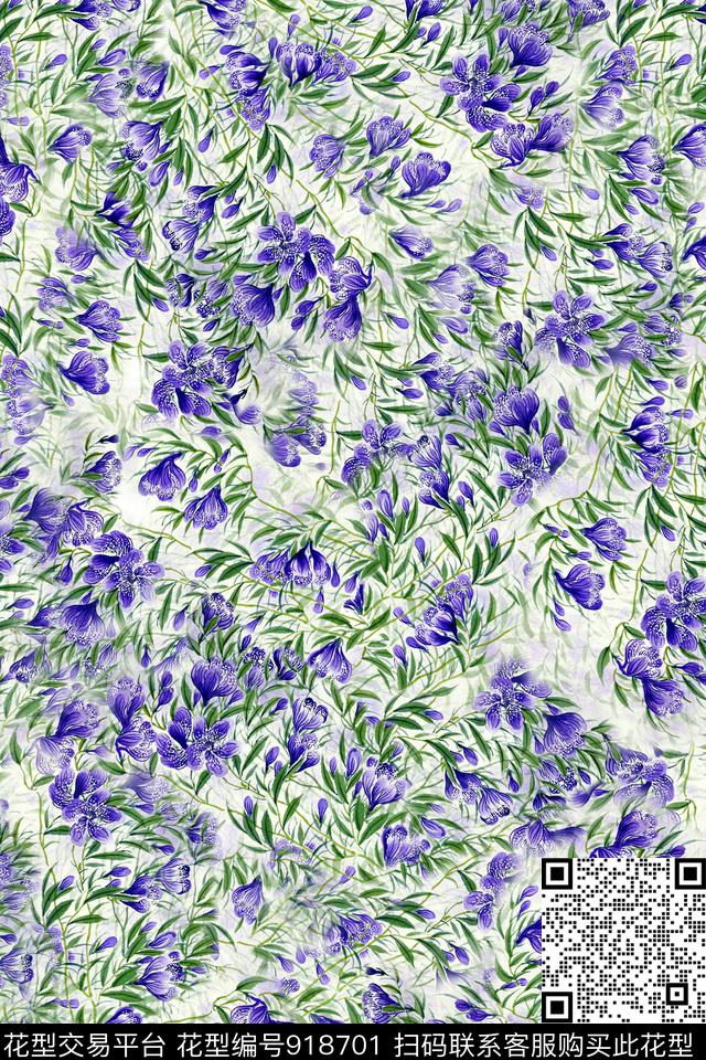 小碎花花卉国画数码印花华亿平台下载（图片编号: 918701） - 瓦栏（Walan）