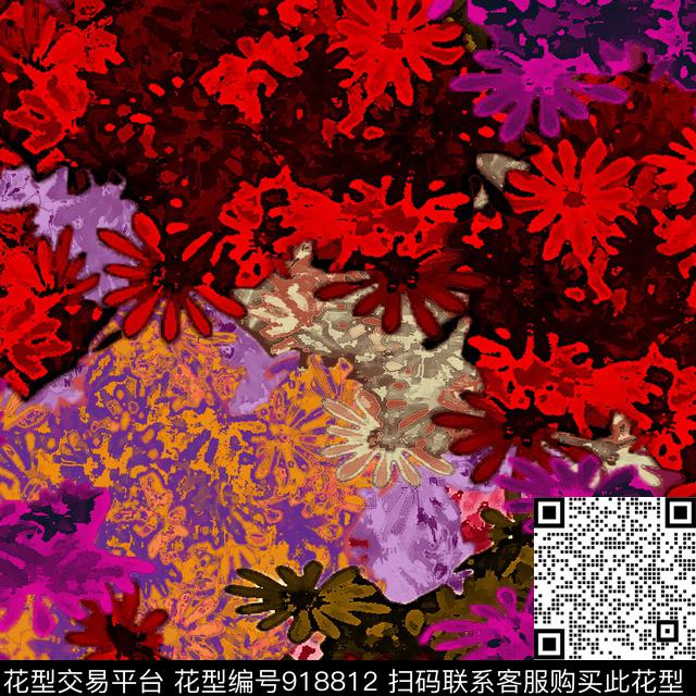 创意艺术线条花卉传统印花华亿平台下载（图片编号: 918812） - 瓦栏（Walan）