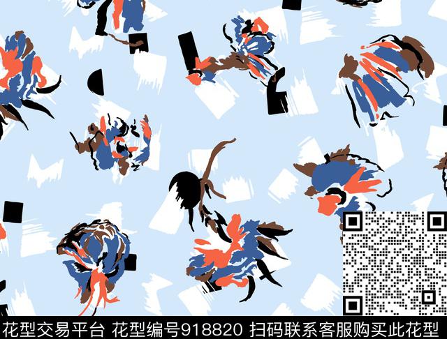 涂鸦手绘花卉几何传统印花华亿平台下载（图片编号: 918820） - 瓦栏（Walan）