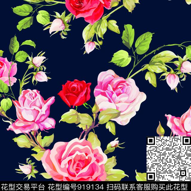 植物花卉玫瑰花数码印花华亿平台下载（图片编号: 919134） - 瓦栏（Walan）