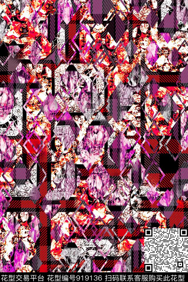 几何解构条纹错乱几何数码印花华亿平台下载（图片编号: 919136） - 瓦栏（Walan）