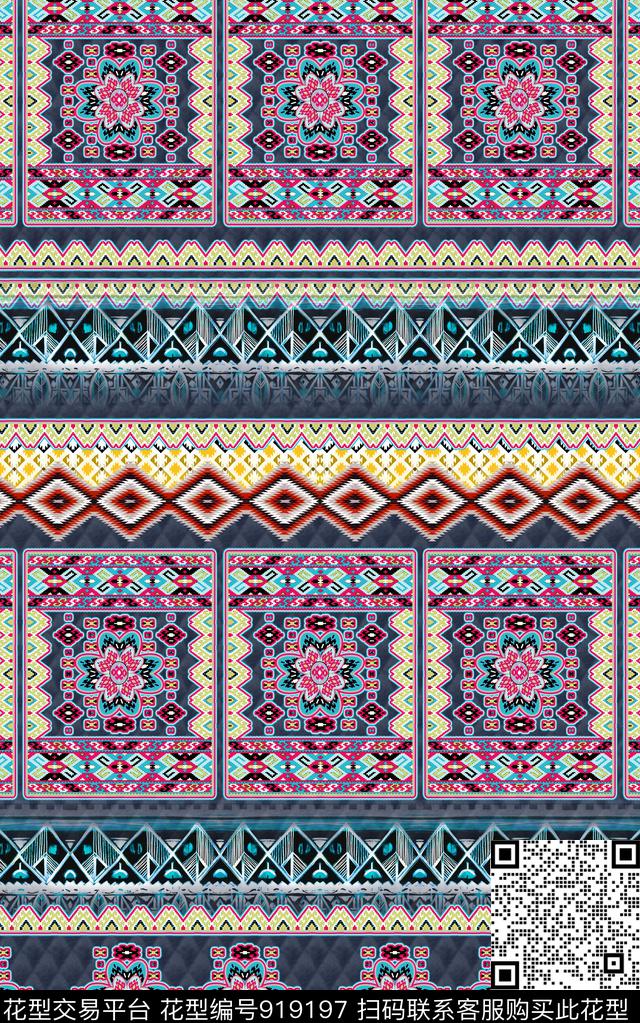 民族风几何波西米亚数码印花华亿平台下载（图片编号: 919197） - 瓦栏（Walan）