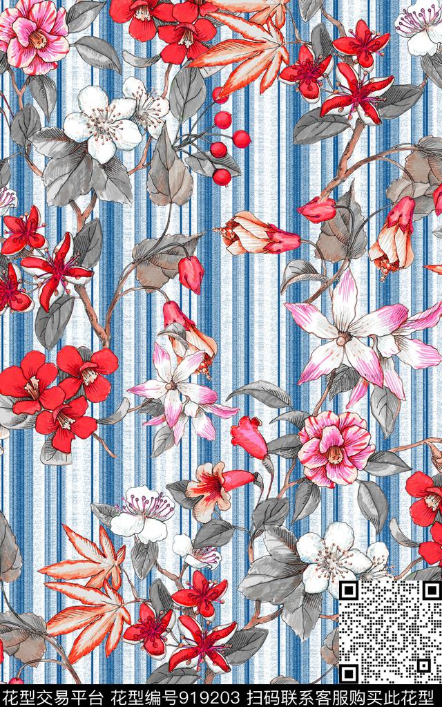 几何小碎花花卉数码印花华亿平台下载（图片编号: 919203） - 瓦栏（Walan）