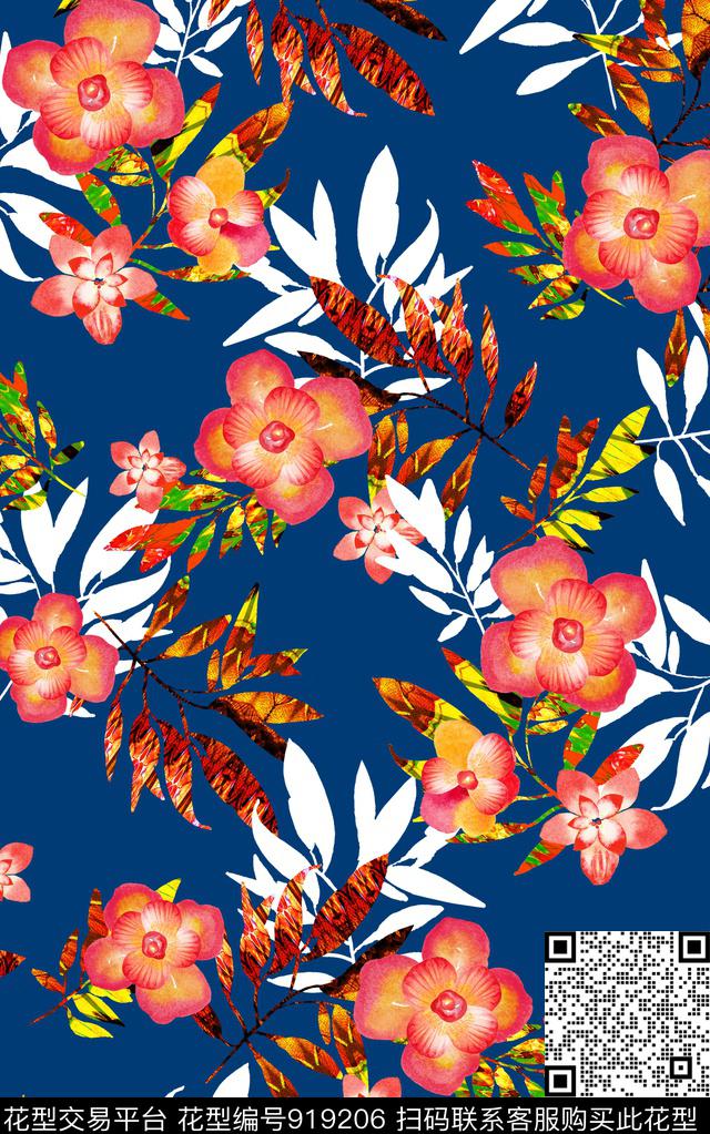 小碎花花卉绿植树叶数码印花华亿平台下载（图片编号: 919206） - 瓦栏（Walan）