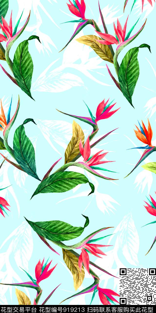 素雅天堂鸟花卉数码印花华亿平台下载（图片编号: 919213） - 瓦栏（Walan）
