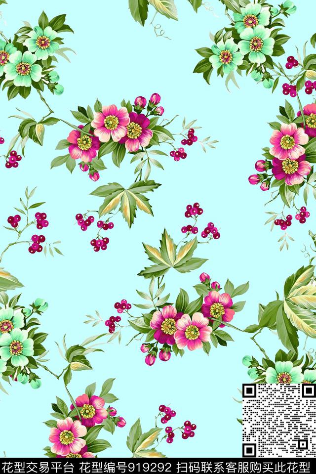 旗袍小碎花清爽底花卉传统印花华亿平台下载（图片编号: 919292） - 瓦栏（Walan）