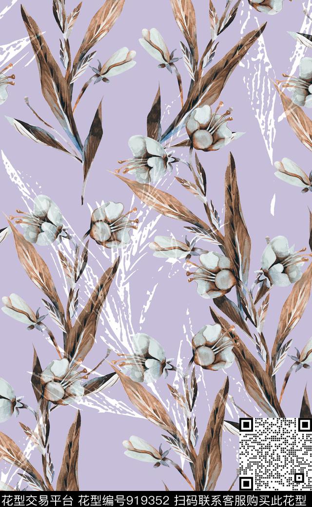 绿植树叶素雅植物数码印花华亿平台下载（图片编号: 919352） - 瓦栏（Walan）