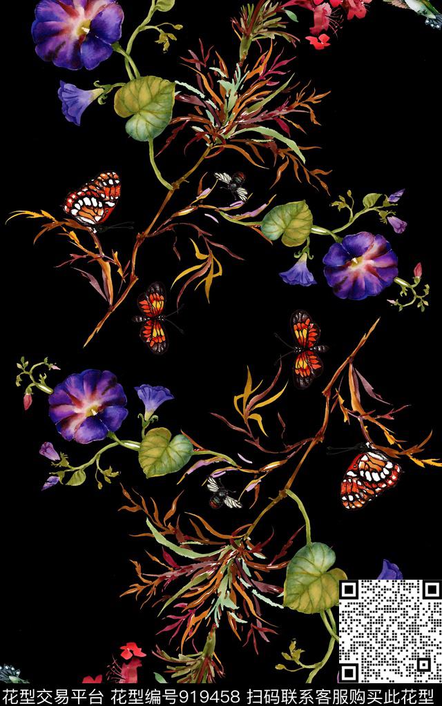 花卉复古数码印花华亿平台下载（图片编号: 919458） - 瓦栏（Walan）