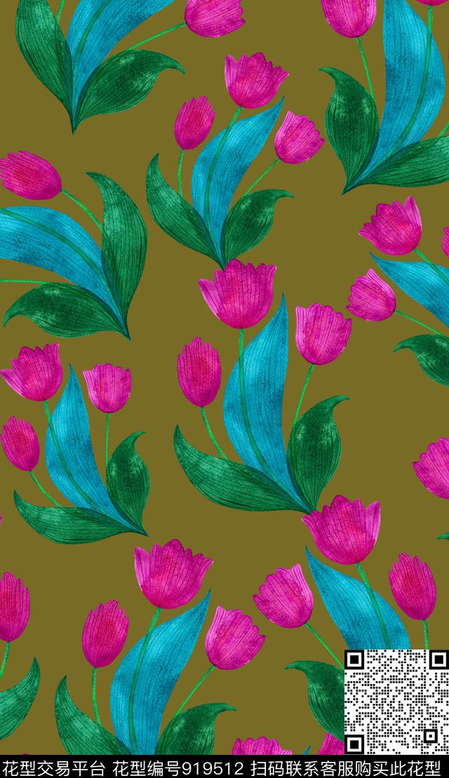 郁金香花卉数码印花华亿平台下载（图片编号: 919512） - 瓦栏（Walan）