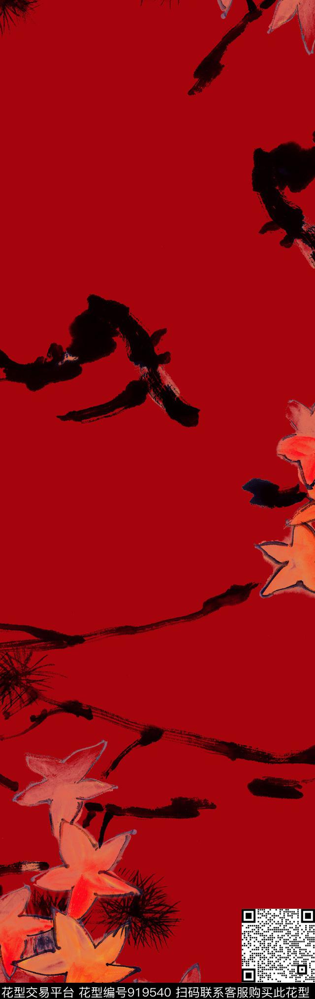 手绘花卉围巾简约数码印花华亿平台下载（图片编号: 919540） - 瓦栏（Walan）