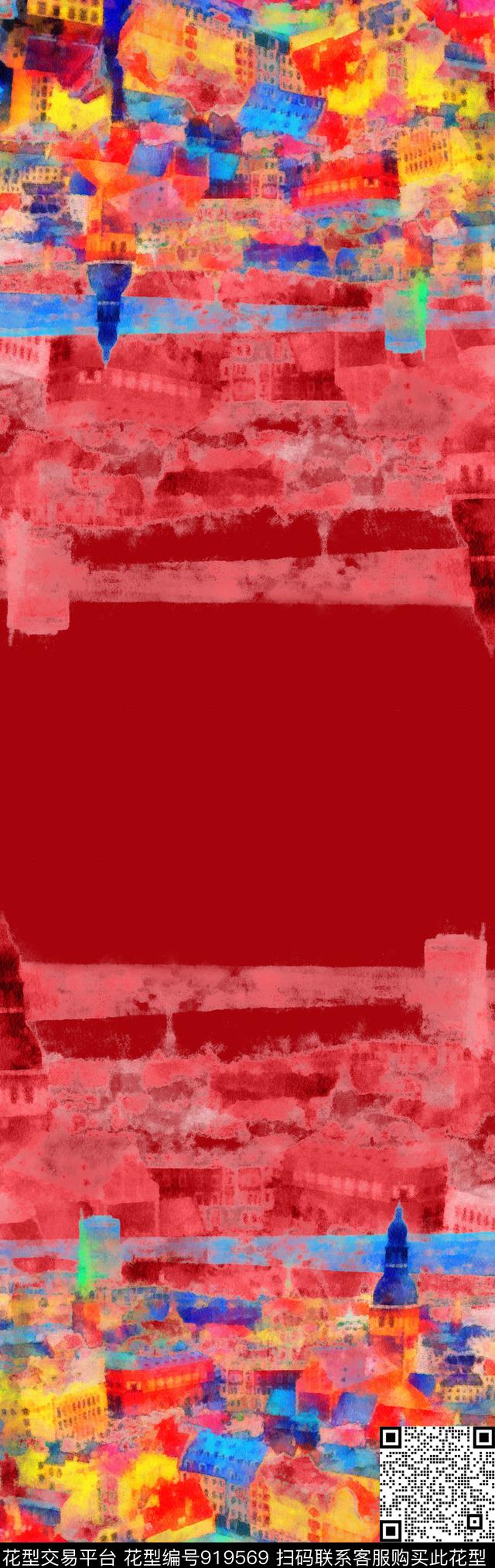 手绘花卉风景景观建筑数码印花华亿平台下载（图片编号: 919569） - 瓦栏（Walan）