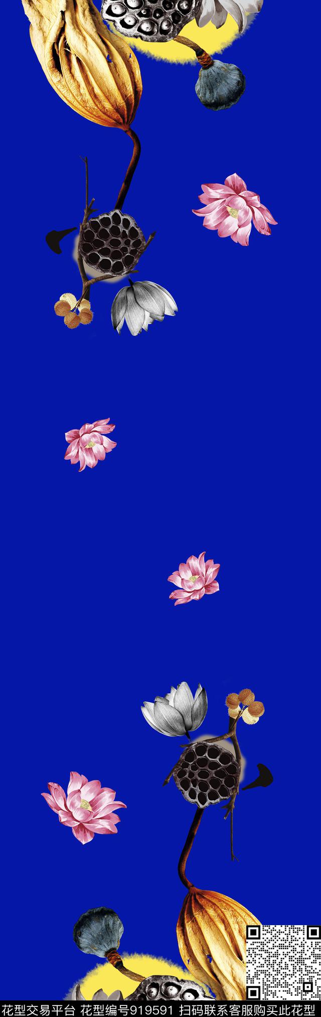 手绘花卉围巾简约数码印花华亿平台下载（图片编号: 919591） - 瓦栏（Walan）