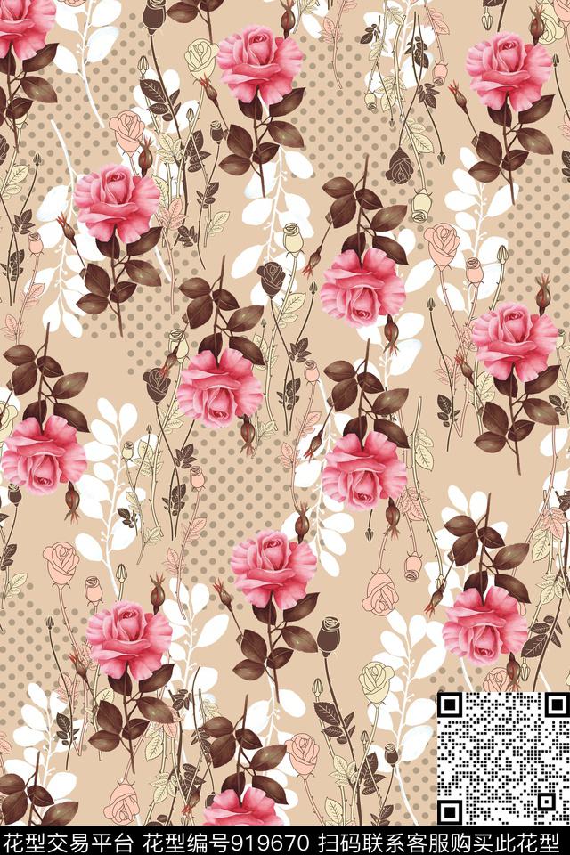水彩花卉线条花卉清爽底花卉数码印花华亿平台下载（图片编号: 919670） - 瓦栏（Walan）