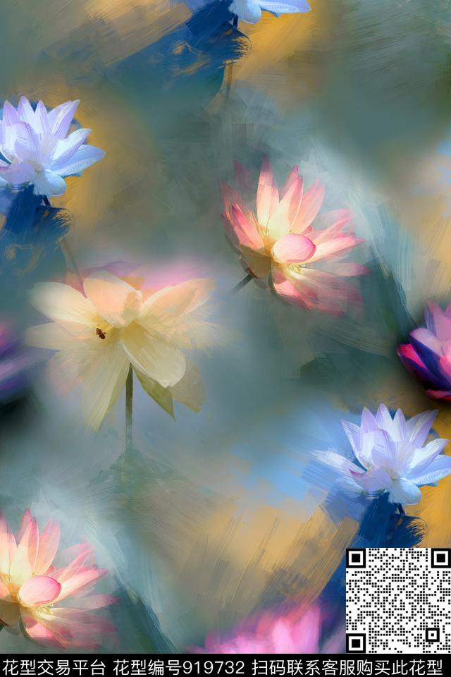 花卉肌理荷花数码印花华亿平台下载（图片编号: 919732） - 瓦栏（Walan）