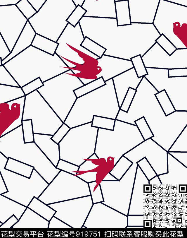 几何男装大牌风喜鹊传统印花华亿平台下载（图片编号: 919751） - 瓦栏（Walan）