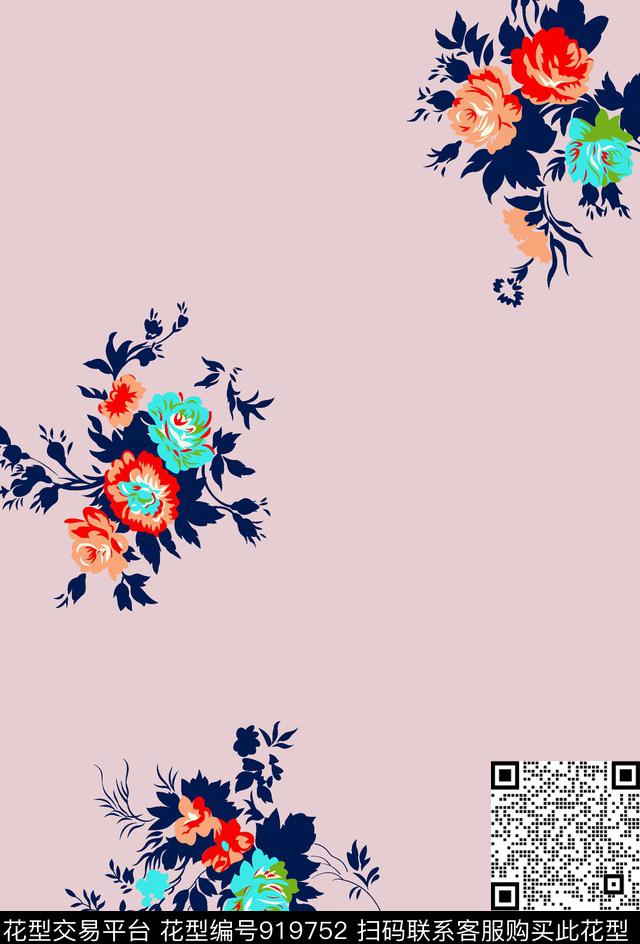 牡丹手绘大花旗袍风传统印花华亿平台下载（图片编号: 919752） - 瓦栏（Walan）