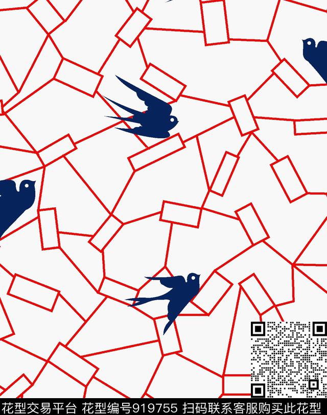 几何男装大牌风喜鹊传统印花华亿平台下载（图片编号: 919755） - 瓦栏（Walan）