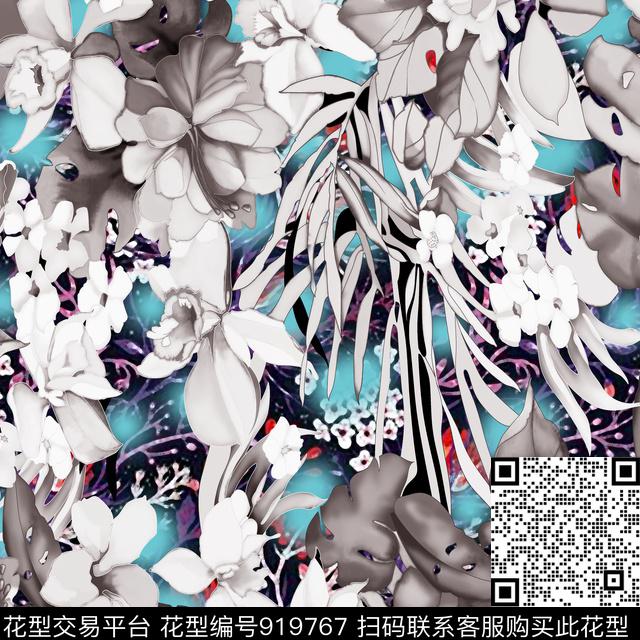 彩底花卉手绘花卉秋冬华亿平台数码印花华亿平台下载（图片编号: 919767） - 瓦栏（Walan）