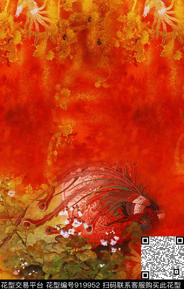 孔雀意境中国风数码印花华亿平台下载（图片编号: 919952） - 瓦栏（Walan）