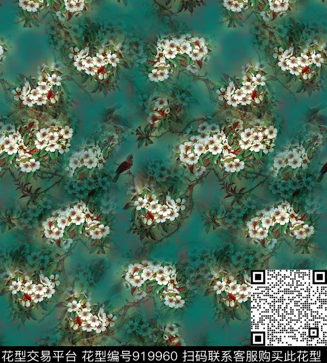 小碎花香云纱中国风数码印花华亿平台下载（图片编号: 919960） - 瓦栏（Walan）