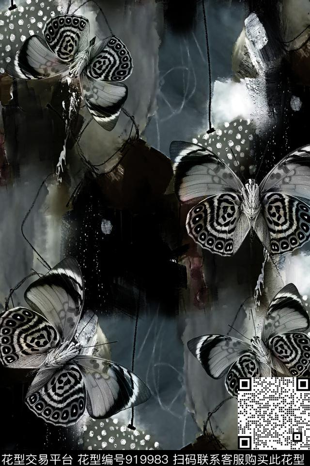 蝴蝶潮牌肌理数码印花华亿平台下载（图片编号: 919983） - 瓦栏（Walan）