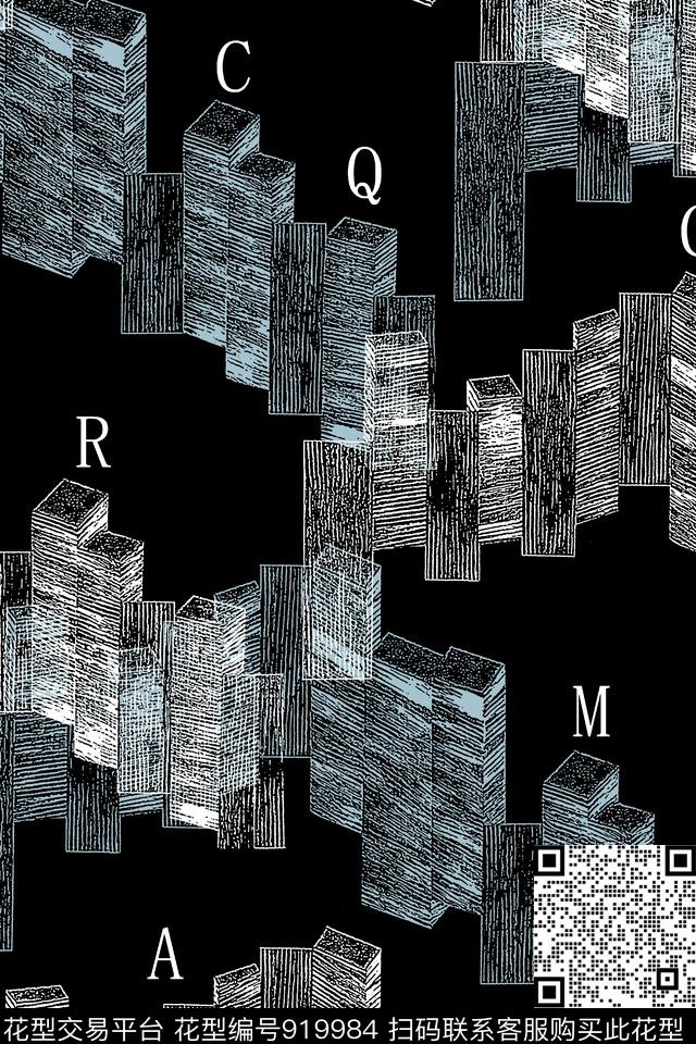 潮牌肌理城市建筑纹理传统印花华亿平台下载（图片编号: 919984） - 瓦栏（Walan）