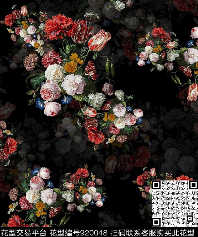 月季花郁金香花卉数码印花华亿平台下载（图片编号: 920048） - 瓦栏（Walan）