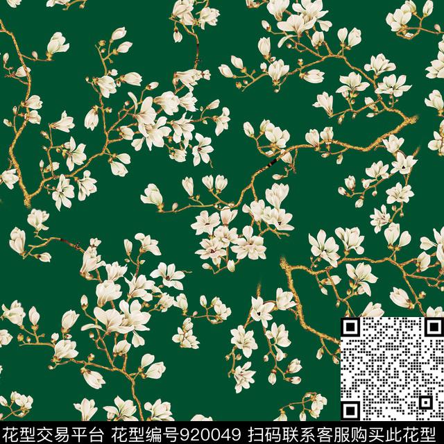 手绘花卉玉兰花花卉数码印花华亿平台下载（图片编号: 920049） - 瓦栏（Walan）