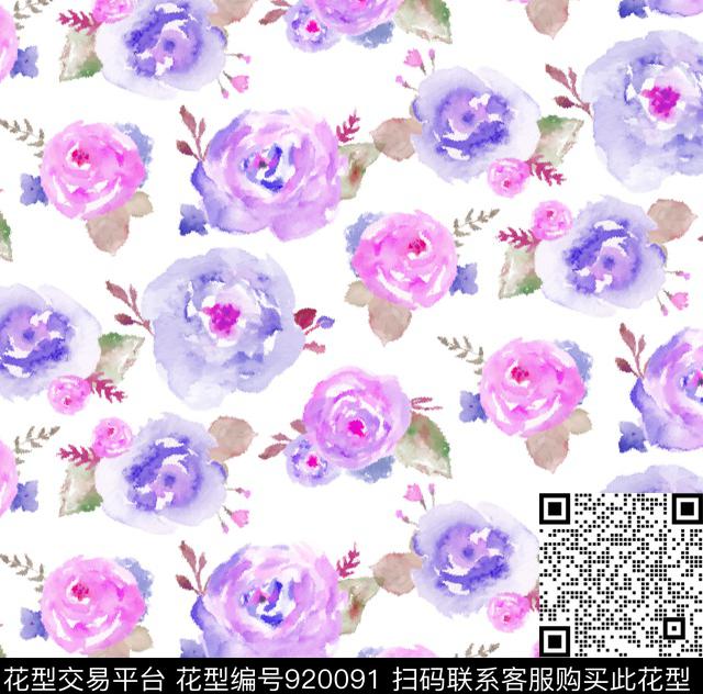 手绘花卉小碎花花卉数码印花华亿平台下载（图片编号: 920091） - 瓦栏（Walan）