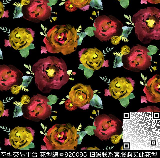 手绘花卉小碎花花卉数码印花华亿平台下载（图片编号: 920095） - 瓦栏（Walan）