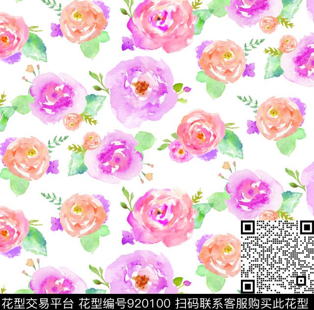 手绘花卉小碎花花卉数码印花华亿平台下载（图片编号: 920100） - 瓦栏（Walan）