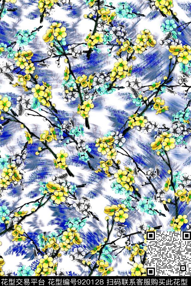 手绘花卉女装小碎花数码印花华亿平台下载（图片编号: 920128） - 瓦栏（Walan）
