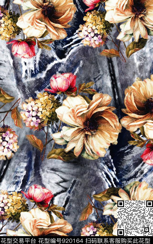 花卉复古数码印花华亿平台下载（图片编号: 920164） - 瓦栏（Walan）