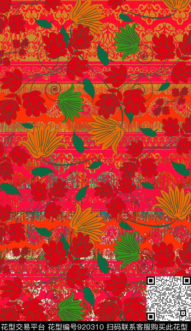 花卉民族风中老年数码印花华亿平台下载（图片编号: 920310） - 瓦栏（Walan）