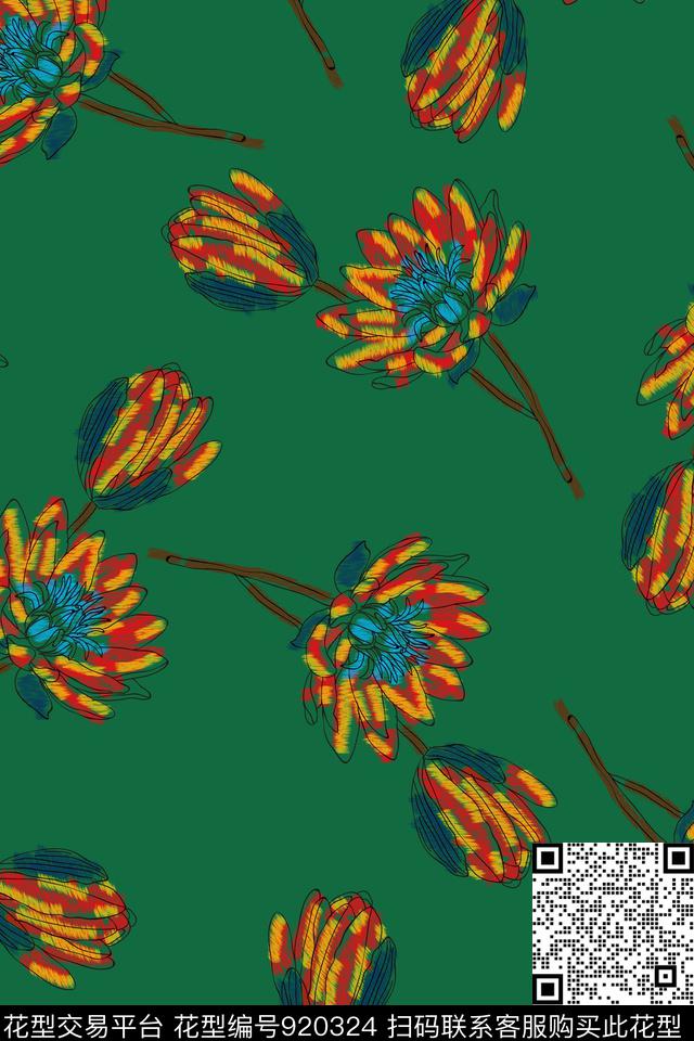 女装花卉彩底花卉数码印花华亿平台下载（图片编号: 920324） - 瓦栏（Walan）