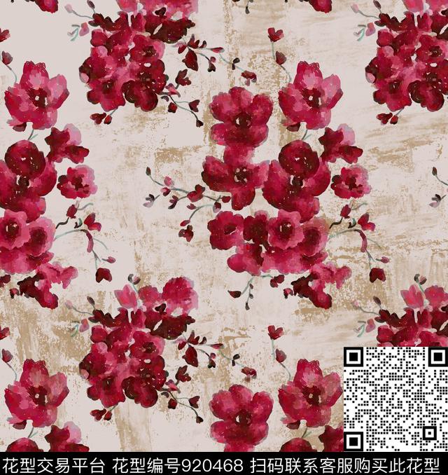 花卉抽象花卉手绘花卉传统印花华亿平台下载（图片编号: 920468） - 瓦栏（Walan）
