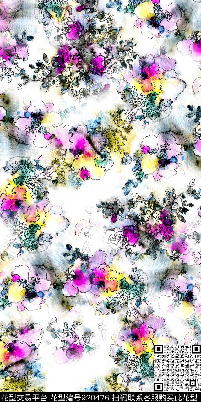小碎花绘画花卉数码印花华亿平台下载（图片编号: 920476） - 瓦栏（Walan）