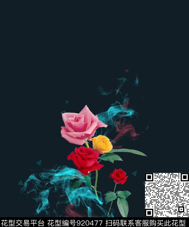 玫瑰花大幅花卉数码印花华亿平台下载（图片编号: 920477） - 瓦栏（Walan）