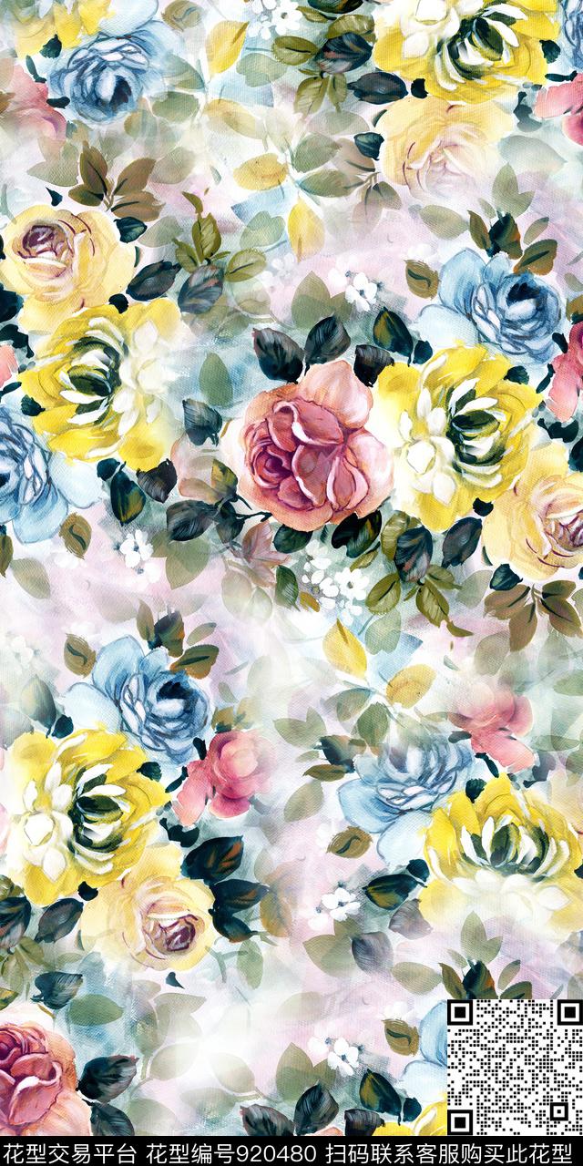 小碎花绘画花卉数码印花华亿平台下载（图片编号: 920480） - 瓦栏（Walan）