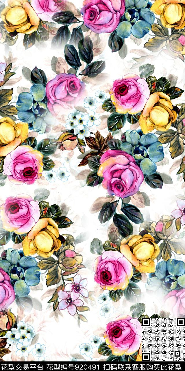 小碎花绘画花卉数码印花华亿平台下载（图片编号: 920491） - 瓦栏（Walan）