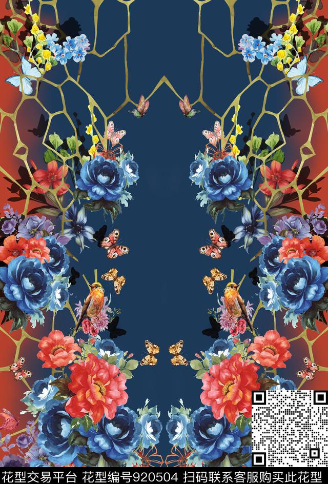 手绘花卉女装欧式定位花传统印花华亿平台下载（图片编号: 920504） - 瓦栏（Walan）