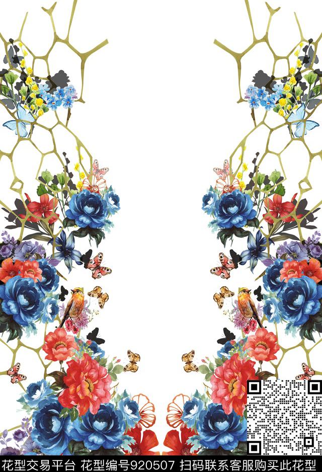 手绘花卉女装欧式定位花传统印花华亿平台下载（图片编号: 920507） - 瓦栏（Walan）