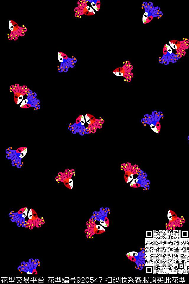 黑底花卉学院休闲传统印花华亿平台下载（图片编号: 920547） - 瓦栏（Walan）