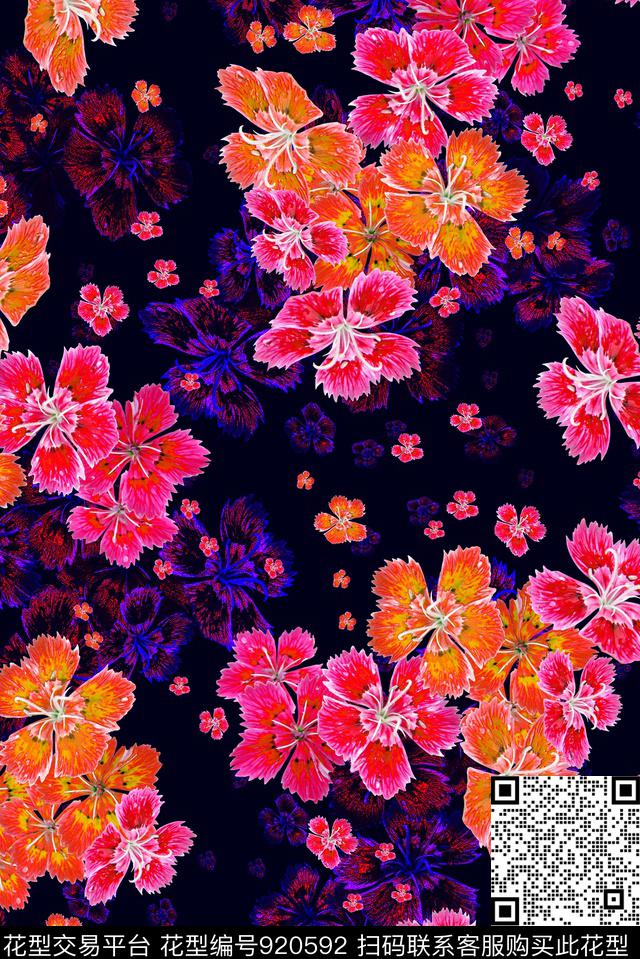 繁花花卉抽象闪光花卉底纹数码印花华亿平台下载（图片编号: 920592） - 瓦栏（Walan）