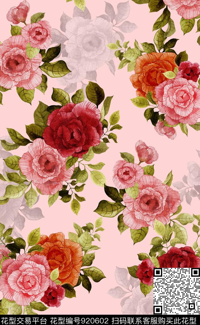 植物素雅满版散花数码印花华亿平台下载（图片编号: 920602） - 瓦栏（Walan）
