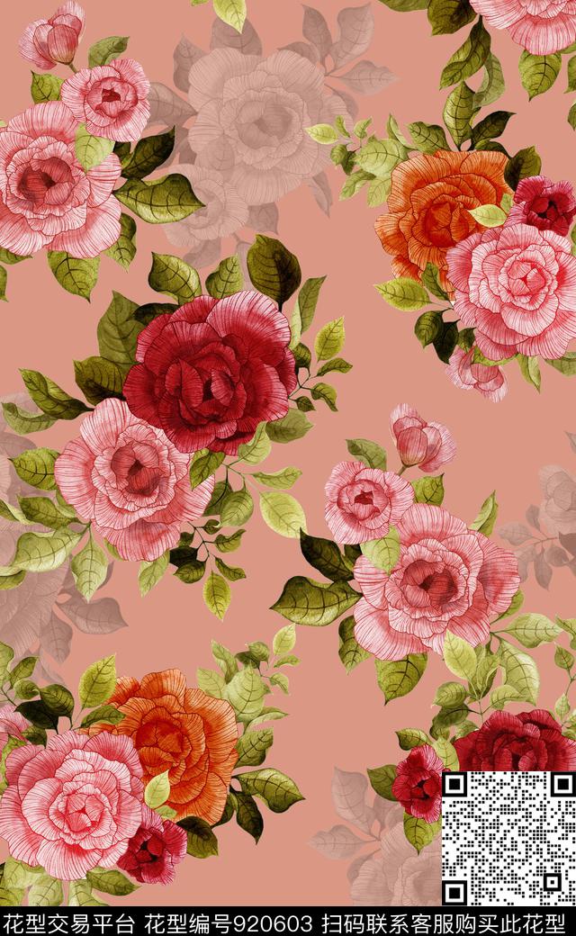 植物素雅满版散花数码印花华亿平台下载（图片编号: 920603） - 瓦栏（Walan）