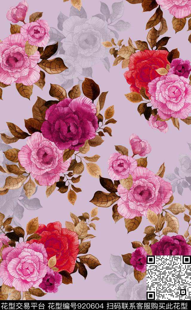 植物素雅满版散花数码印花华亿平台下载（图片编号: 920604） - 瓦栏（Walan）
