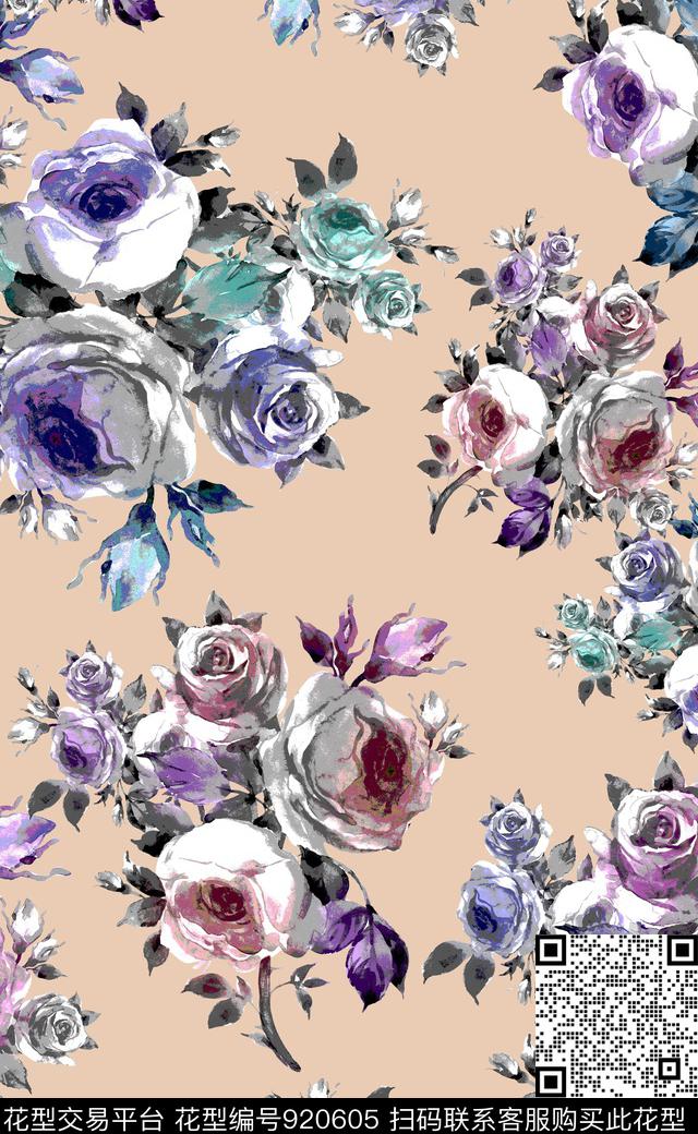 植物素雅满版散花数码印花华亿平台下载（图片编号: 920605） - 瓦栏（Walan）