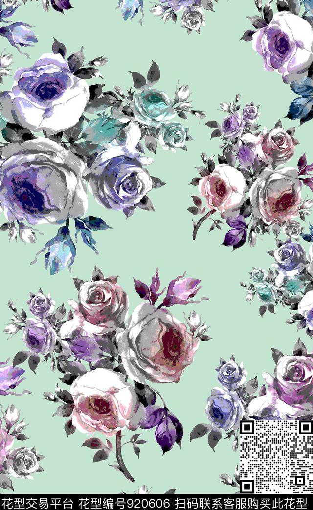 植物素雅满版散花数码印花华亿平台下载（图片编号: 920606） - 瓦栏（Walan）